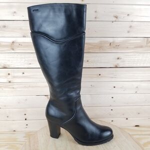 GEOX Respira D34Y4Q High Heel Full Zip Black Leather Tall Knee Boots 41 EUR